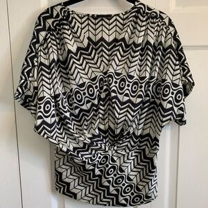 Cynthia Steffe black and white print satin blouse